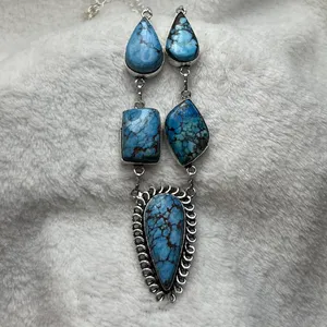 Turquoise Natural Gemstone 925 Silver Plated 16” Necklace thumbnail 3