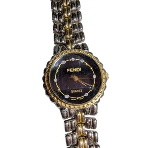 Vtg 1990s Fendi Two Tone Bracelet Faceted Crystal Quartz Watch Not Running thumbnail 2