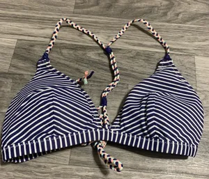 Victoria’s Secret Navy Blue White Stripe Swim Top; Medium thumbnail 1