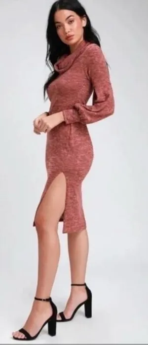 Lulu's Rusty Rose Cowl Neck Midi Dress with Puff Sleeves thumbnail 1
