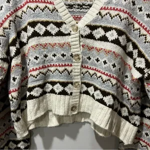 American Eagle Women’s Multicolored Cropped Cardigan Ski Sweater Size Large‎ thumbnail 4