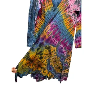 Kathmandu Imports Tie Dye Boho Midi Dress Multicolor Long Sleeve Flowy Indie OS thumbnail 5