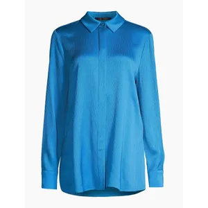 Kobi Halperin Bella Ocean Blue Satin Oversized Button Down Shirt Size M thumbnail 3