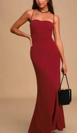 Lulu's Burgundy Bustier Mermaid Maxi Dress Size: S thumbnail 1