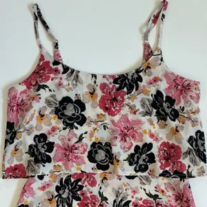 Abercrombie Fitch Womens M Pink Black Floral Popover Mini Dress‎ Cream thumbnail 4