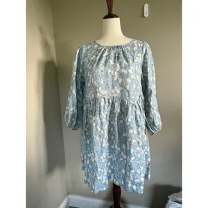 Free People Womens Small Blue Floral‎ Print 3/4 Sleeve Mini Dress thumbnail 2