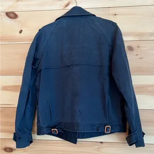 LACOSTE Navy Blue Cropped Waxed Canvas Trench Coat Utility Jacket Sz 40 thumbnail 15