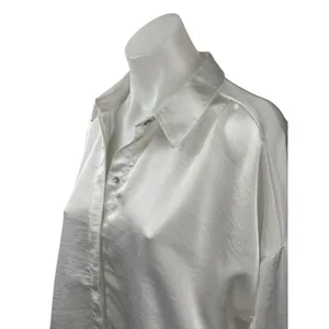 Zara Women's White Silky Satin Collared Long Sleeve Button Down Shirt Top Size M thumbnail 2