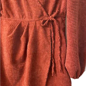 Simplee Maroon Long Sleeve Textured Mini Dress thumbnail 3