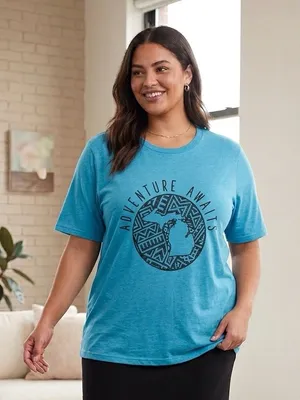 Gildan Blue Short Sleeve Tee with 'Adventure Awaits' Graphic thumbnail 1