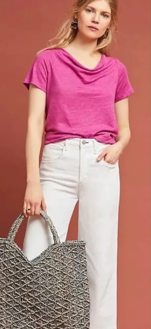 Anthropologie Maeve Fuchsia Linen Back Twist Tie Top Size Large thumbnail 1