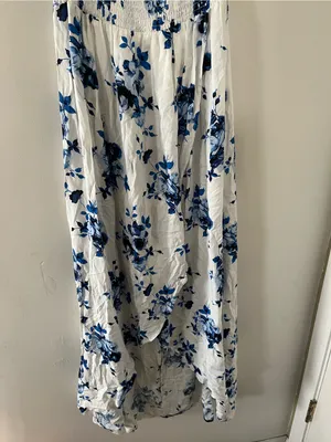 Altar'd State Blue White Floral Smocked Maxi Dress Medium Coastal Euro Summer thumbnail 3