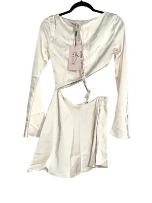 NWT Oh Polly Asymmetric Cut-out Long Sleeve Ivory Mini Dress US 0 thumbnail 5