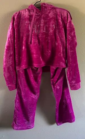 Juicy Couture Velour Tracksuit Set Pink Hoodie & Pants XL Women thumbnail 1