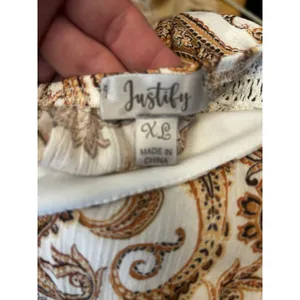 Justify XL Cream Brown Paisley Rayon Crochet Waist Sleeveless Boho Jumper Dress thumbnail 9