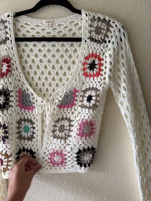 debut Crochet Openwork Tie-Front Cardigan with Floral Motifs thumbnail 8