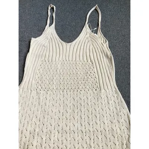 Women's XS Hollow Out Knit Sundress,‎ Elegant Summer Streetwear Mini Dress Beige thumbnail 3