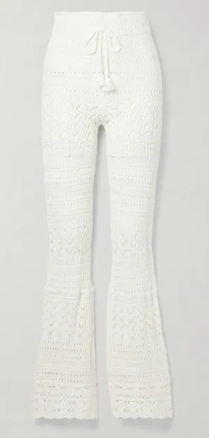 🌟 Love Shack Fancy 🌟 Fosta Crochet Cotton Flared Pull On Pant White Xs thumbnail 1