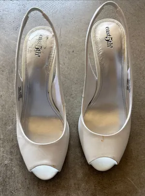 East 5th Women's White Peep-Toe Slingback Heels thumbnail 1