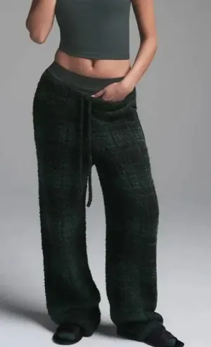 Skims Cozy Knit Fuzzy Plaid Pants Green Black Women’s Medium thumbnail 1