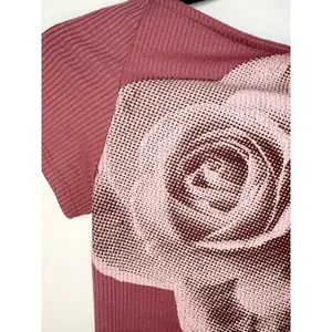 UO Nadia Rose Print Low Open Back Top M Pink Mauve Ribbed Knit ASO Bel-Air Amira thumbnail 5
