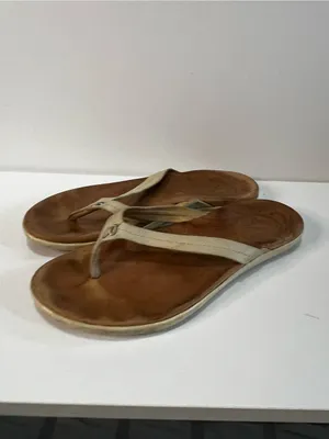OluKai Honu Cream Leather Thong Sandals Slip On Hawaiian Comfort Shoes thumbnail 3