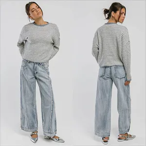 Bohme Kadie High Rise Baggy Jeans Light Wash Size Small NWT Button Cuff Rigid thumbnail 2
