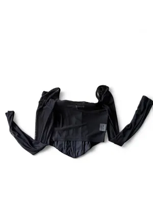 Black Princes Polly corset and mesh long sleeve top with ruched detailing Size s thumbnail 2