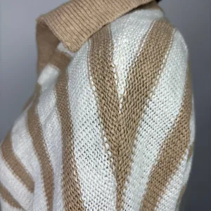 Sonoma Brown Beige Striped Print Cotton Collar Long Sleeve Sweater Top Size M thumbnail 5