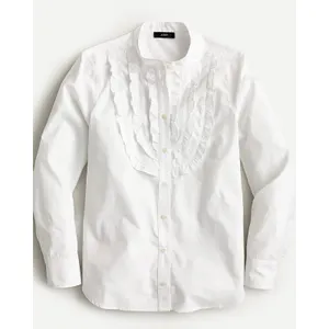 J Crew Band Collar Ruffle Button Up Shirt Size S White Preppy Office Career thumbnail 3