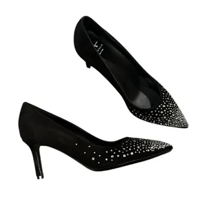 Aquatalia Black Embellished Rhinestone Pointed Toe Pumps Wedding Guest Shoes thumbnail 1