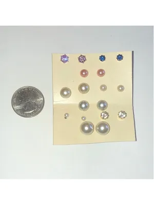 9 Pair Lot CZ Rhinestone & Faux Pearl Pierced Stud Earrings thumbnail 4
