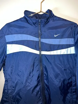 Nike Navy Lightweight Zip Windbreaker Jacket‎ Swoosh Stripe Women’s Medium thumbnail 5