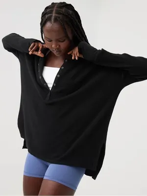 OFFLINE By Aerie Wow! Waffle Henley T-Shirt - True Black thumbnail 1