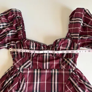 Anthropologie Maeve Burgundy Tartan Plaid Puff Sleeve Mini Dress Women’s Small thumbnail 5
