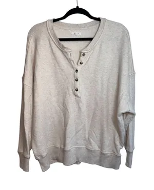 Maurices Henley Pullover Sweatshirt Oatmeal Cream Drop Shoulder thumbnail 1