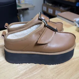UGG Opening Ceremony Platform Clog Mule Shoes‎ Brown Shearling Lined Buckle 9 thumbnail 5