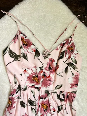Forever 21 Pink Floral Strappy V Neck Maxi Dress Extra Small thumbnail 2