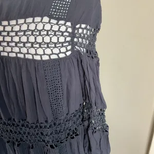 ASOS EDITION Charcoal Gray Crochet Trim Drop Waist Maxi Dress 4 Cotton Boho thumbnail 5