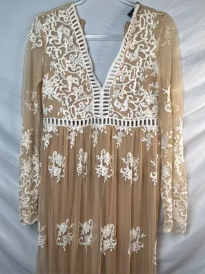 Forever 21 Y2K Nude Long Sleeve Embroidered Lace Maxi Dress thumbnail 3