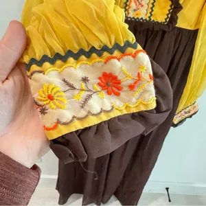 Vintage‎ Late 1960s Early 1970s Embroidered Bohemian Prairie Dress Brown Mustard thumbnail 3