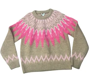 Sundance Beige Fair Isle Crewneck Sweater with Hot Pink & Light Pink Yoke thumbnail 1