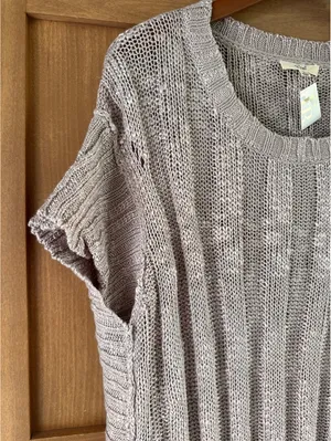 NEW Easel Open Knit Short Sleeve Poncho Sweater in Lavender Grey Women’s Large thumbnail 2