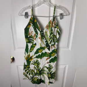 Farm Rio Tropical Forest Linen Mini Dress Green XS thumbnail 2
