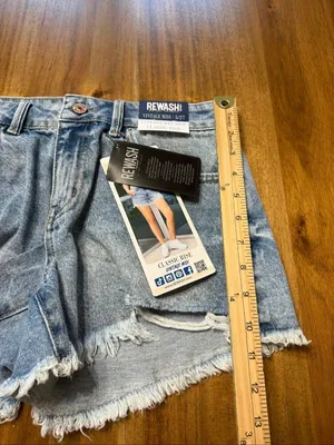 REWASH Vintage Reunion Classic Rise Blue Denim Jean Shorts Distressed Size 5/27 thumbnail 7