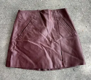 BLANKNYC Burgundy Wine Faux Leather Mini Skirt Biker moto sz24 thumbnail 1