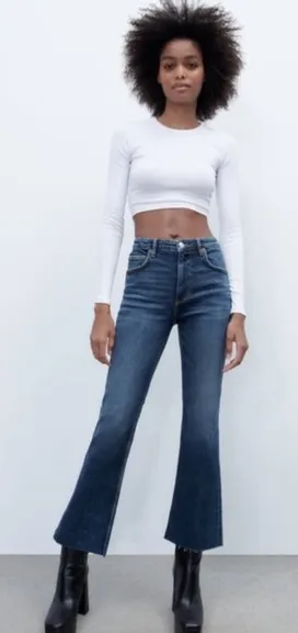 ZARA Cropped Flare Jeans thumbnail 1
