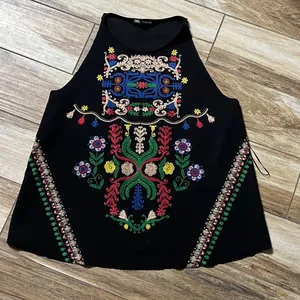 Zara black patterned tank thumbnail 1