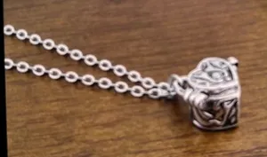Heart message Box Locket Pendant silver tone chain necklace thumbnail 1