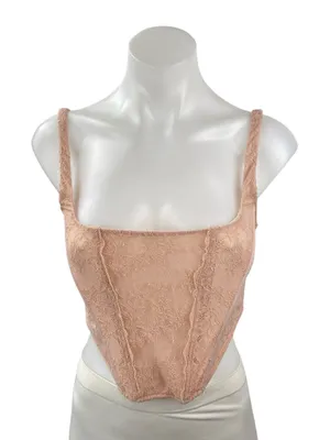 Urban Outfitters Out From Under Peach Lace Corset Bustier Longline Crop Top M thumbnail 1